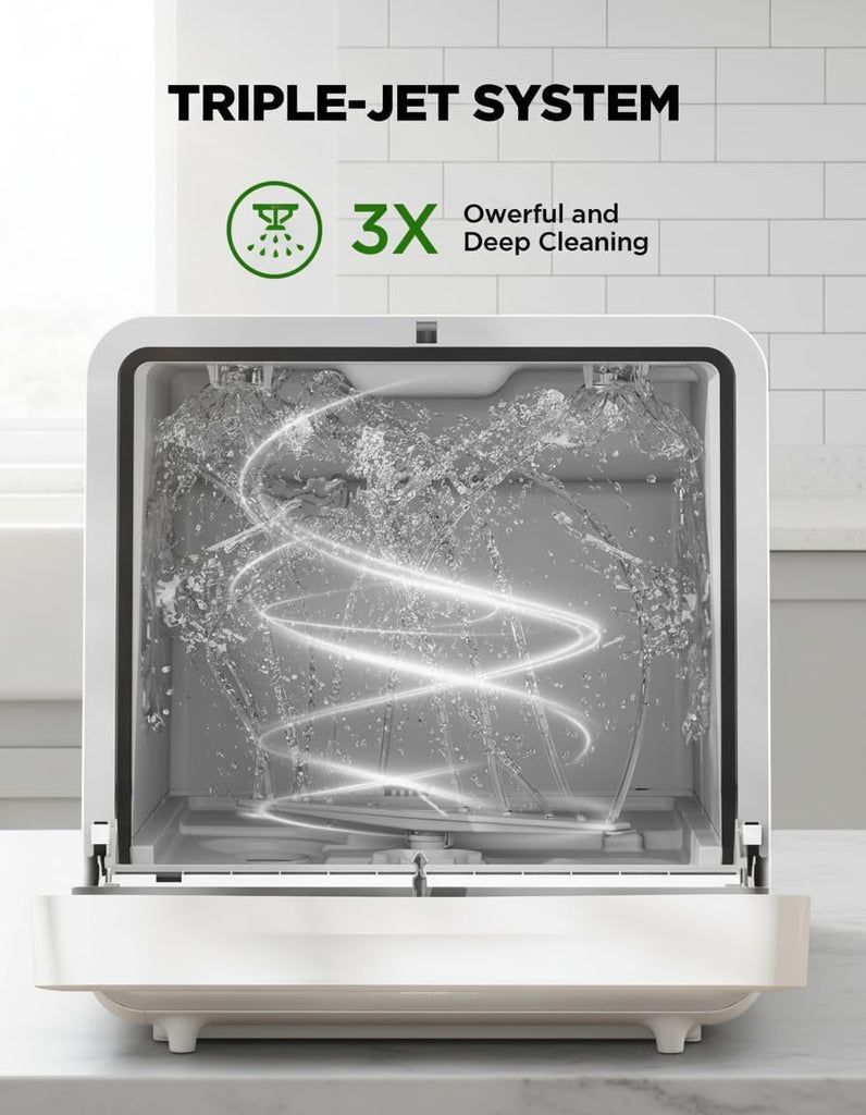 Portable Countertop Dishwasher, Smart App Control, Triple-Jet Cleaning, Built-In Dual Supply &Water Tank. Compact