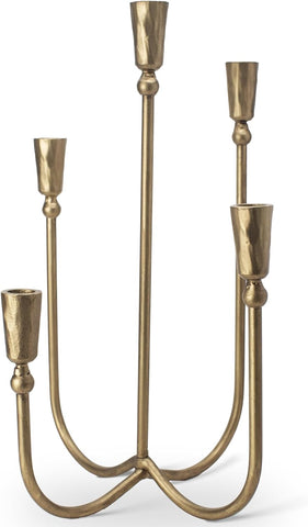 Large Iron Candelabra Centerpieces for Tables, 17.7'' Tall Taper Candle Holders, Vintage Brass Gold Candlestick