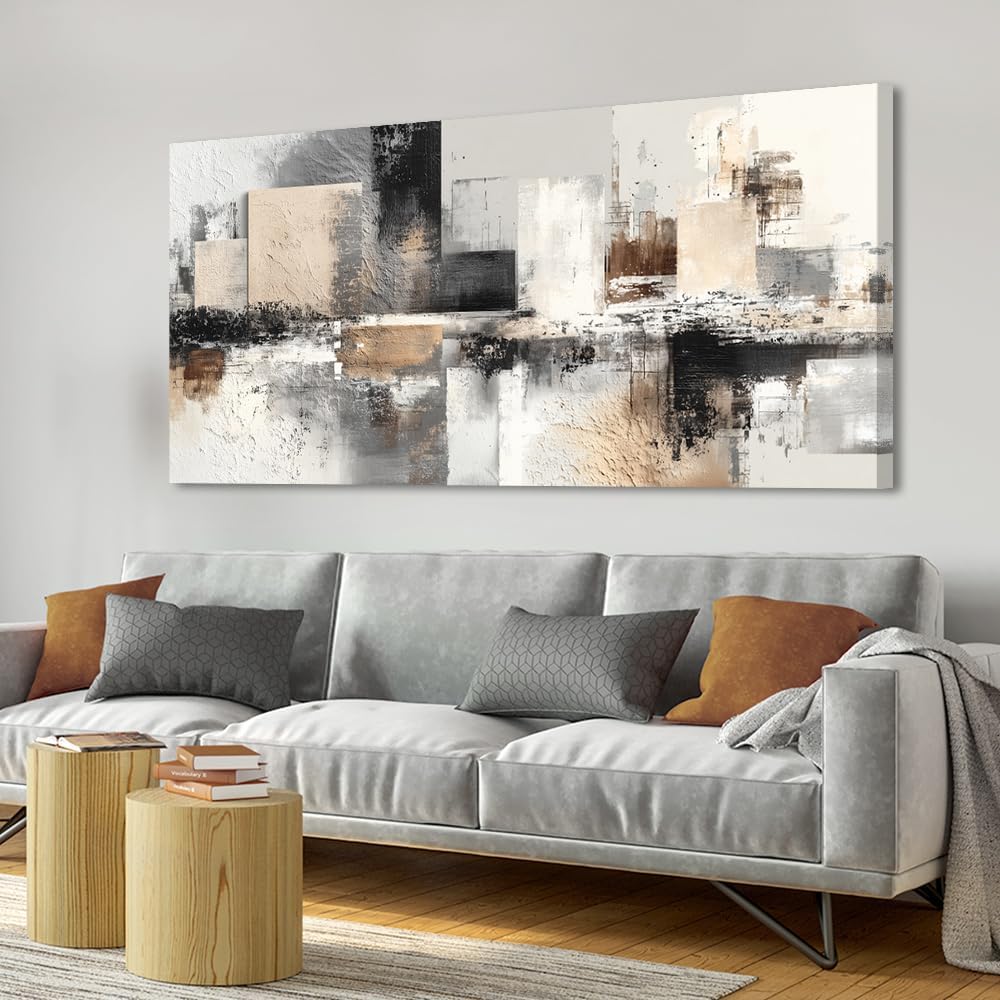 Neutral Abstract Wall Art - Large Modern Canvas Prints Paintings Artwork for Walls Minimalist Gray Black Brown
