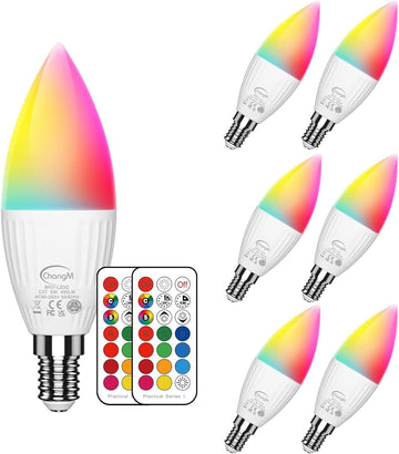 E12 LED Candelabra Light Bulbs 5W, Set of 6 Color Changing Candle Bulbs,Small Base B11 40W Incandescent Equivalent