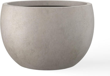 Large Round Bowl Weathered Concrete Planter 20" Dia, Outdoor | Rubber Plug for Indoor, Drainage for Garden
