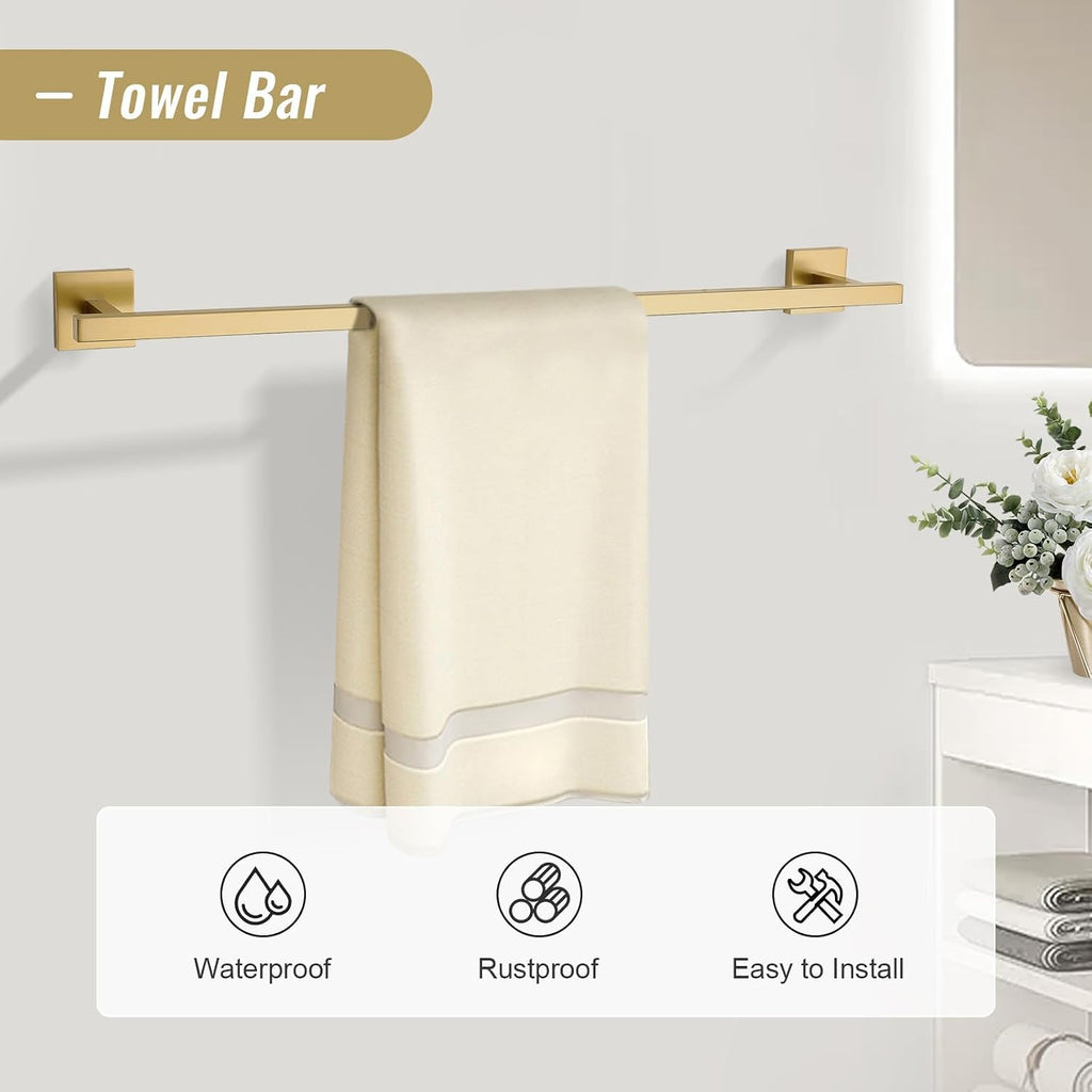 Towel Bar Set, 5-Piece Brushed Gold Bathroom Hardware Set, Gold Bathroom Accessories Set, SUS304 Stainless Steel 23.6