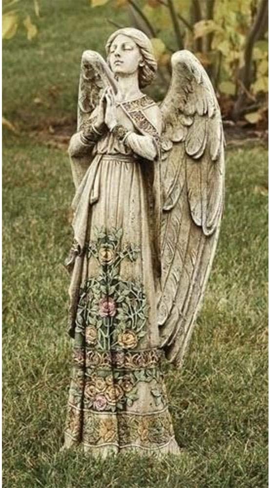Garden Decor Resin & Stone Praying Angel Statue with Rose Design