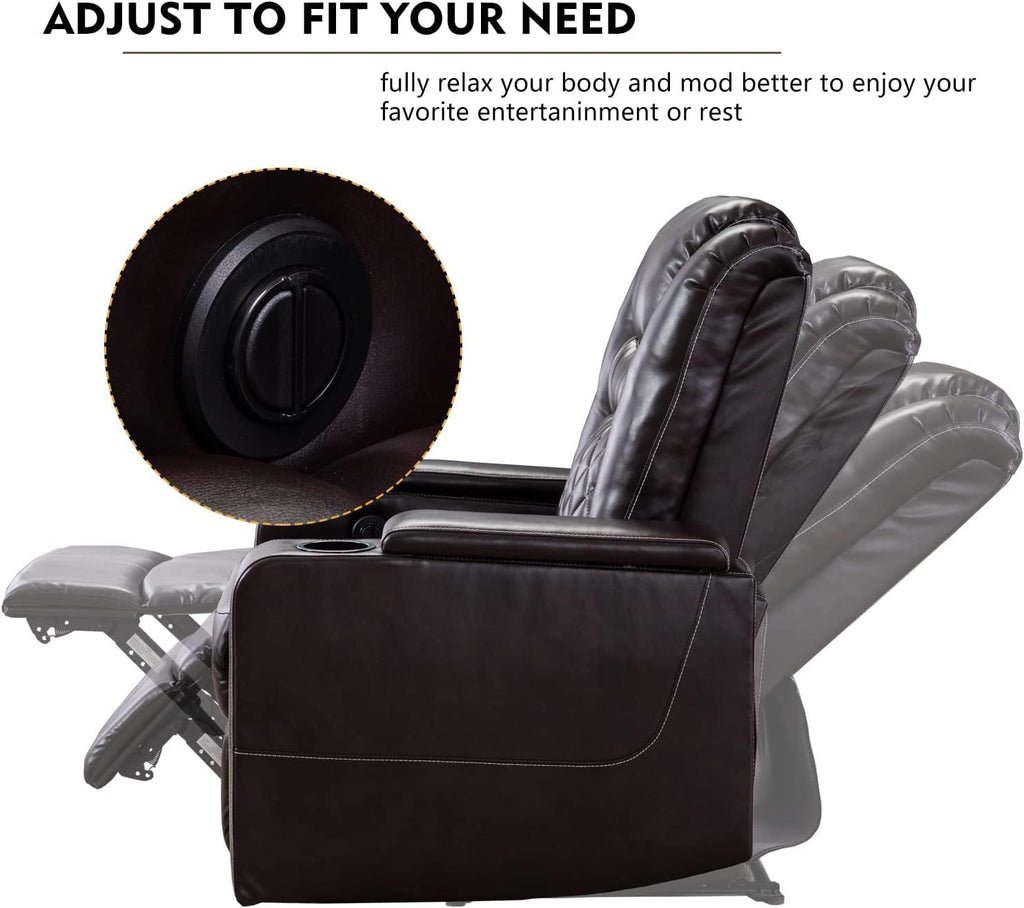 Electric Power Recliner Chair with USB Ports and Cup Holders, Breathable Leather Home Theater Seating with Hidden Arm