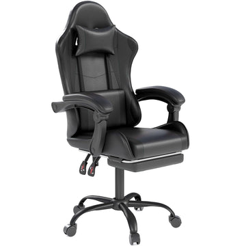 Gaming Chair with Headrest and Footrest, Black