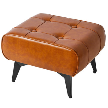 Ottoman, Foot Stool with Metal Legs, Faux Leather Stool, Pouf Couch Stool, Modern Multifunctional Small Square Accent