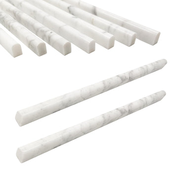 15 Pack 0.5"X12" Carrara White Marble Pencil Liner Tile, Polished Marble Tile Edge Trim Backsplash, Bathroom