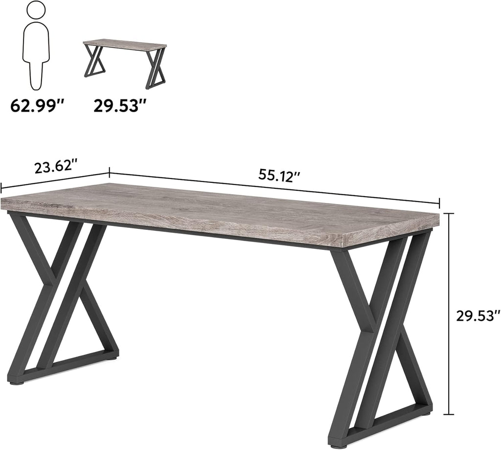 Writing Computer Desk, 55 inch Heavy Duty Study Desk with Z-Shaped Metal Leg, Modern Simple Home Office Computer Desk