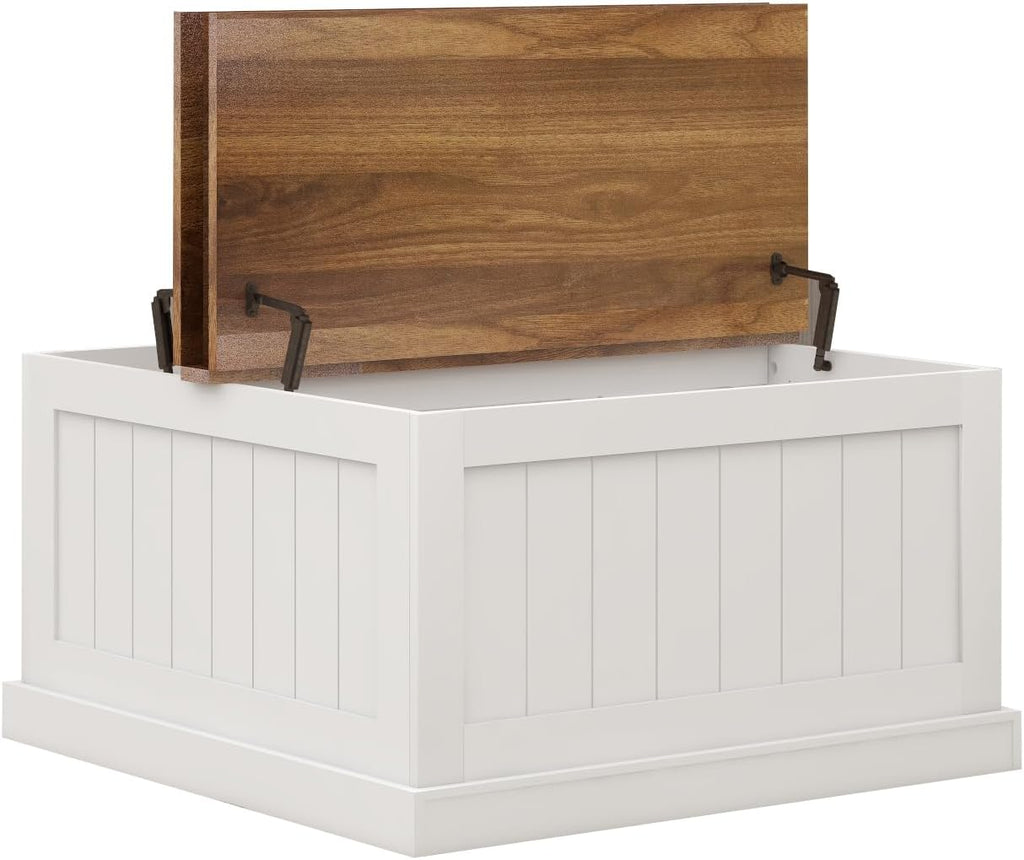 Farmhouse Coffee Table, Square Wood Center Table with Large Hidden Storage Compartment
