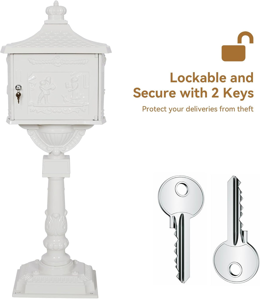 Mailboxes Package Drop Box, Rustproof Cast Aluminum Mail Boxes Outside, Secure Parcel Delivery Box Mailbox (White)