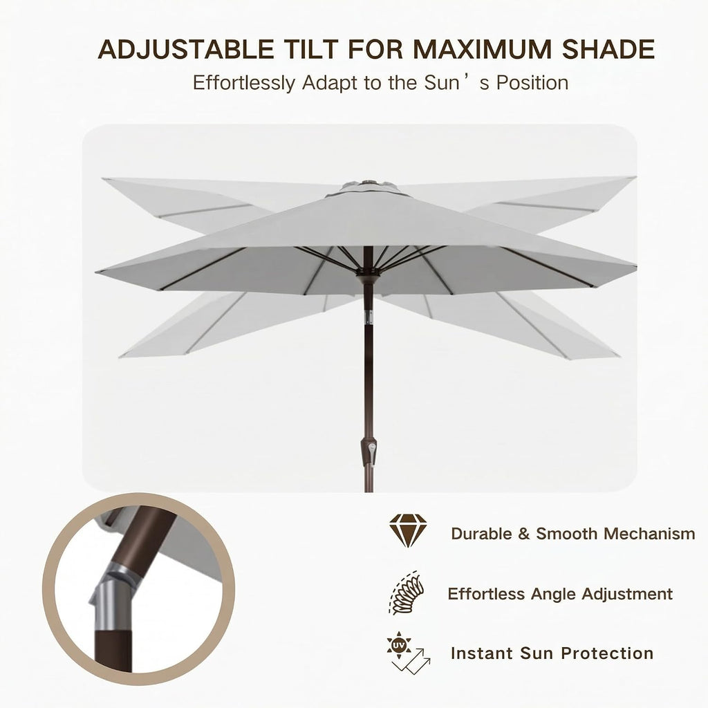 9FT Outdoor Patio Umbrella, Round Market Table Umbrella with Push‑Button Tilt and Crank Lift, 8 Sturdy Metal Ribs