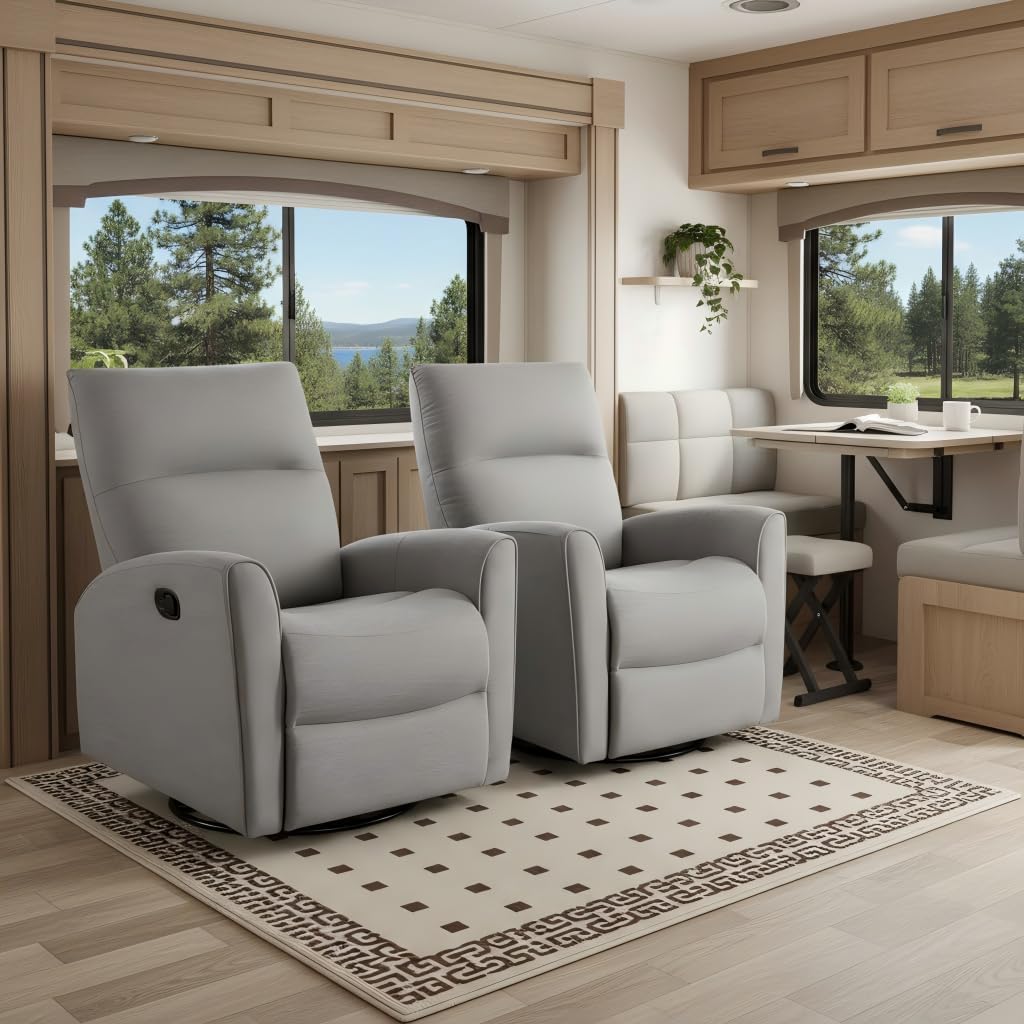 Recliner Rocker Swivel Chair, Manual Chenille Glider Rocking Chair, Swivel Glider Recliners with Soft Backrest, 360°