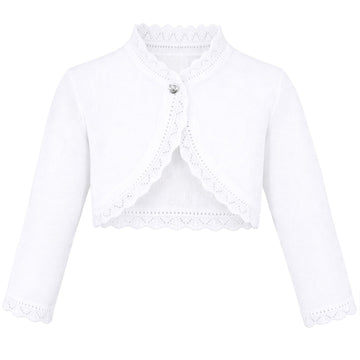 Baby Girls' Knit Long Sleeve Button Closure Bolero Cardigan Shrug White