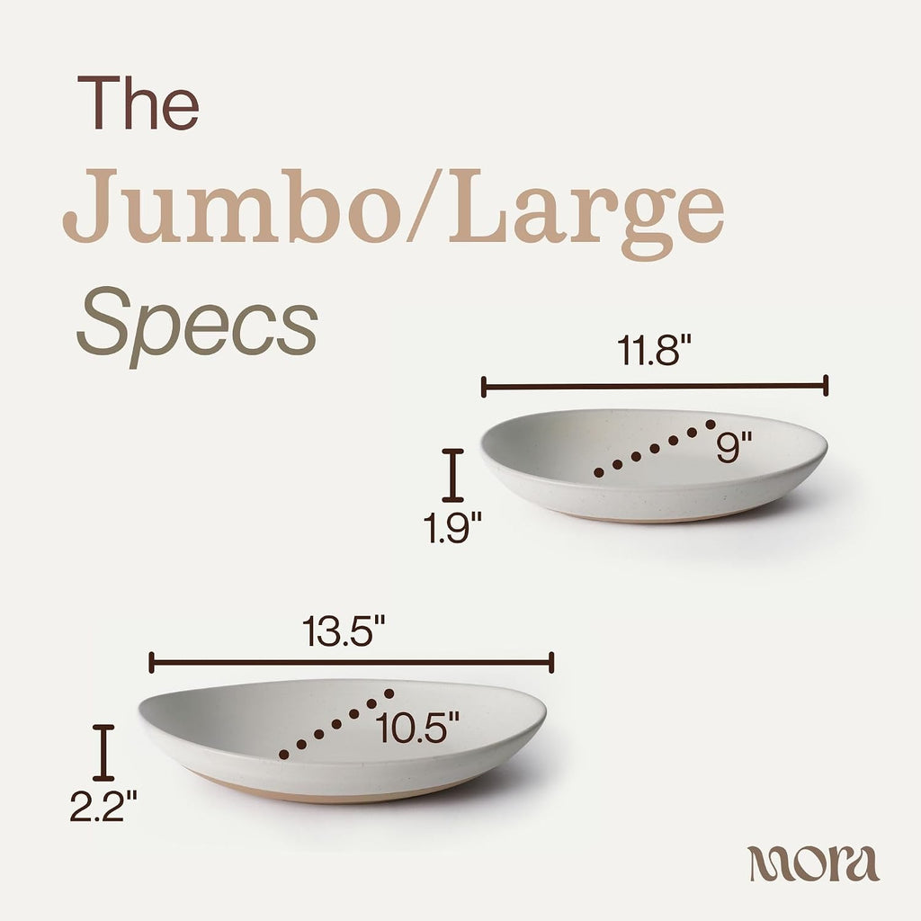 Jumbo and Large Serving Dishes Set of 2, 13 inch and 12 inch Ceramic Pottery Oval Platters - Microwave, Oven and