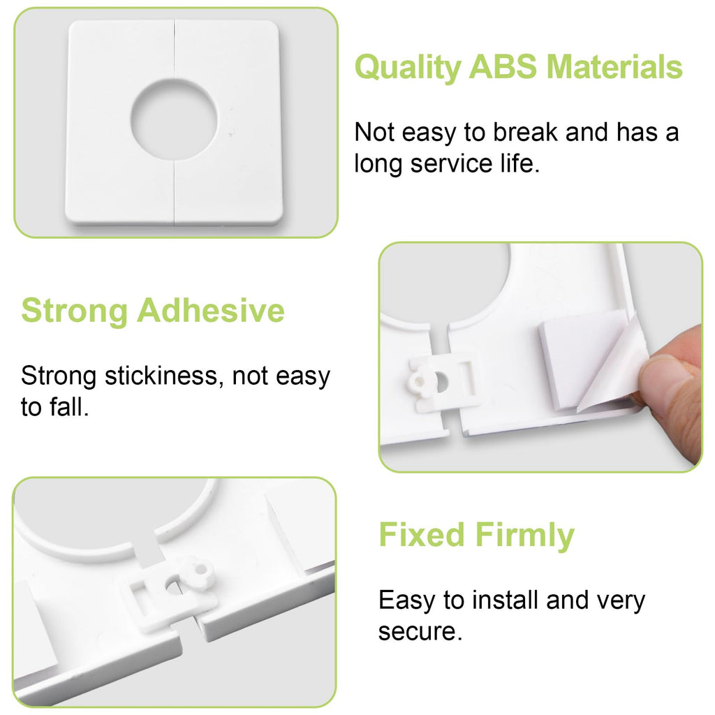 8Pcs Pipe Wall Covers Plastic Square Escutcheon Plates Self-Adhesive Wall Spilt Flange Decorative Shower Pipe Covers