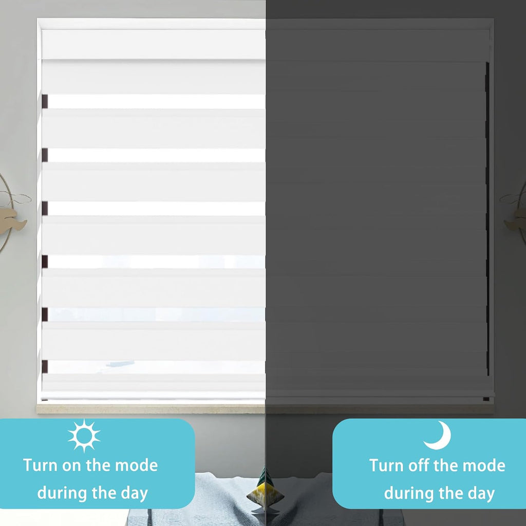 No Drill No Tools Cordless Zebra Blinds for Windows, Day & Night Dual Sheer Roller Shades,Easy Installation,Free-Stop