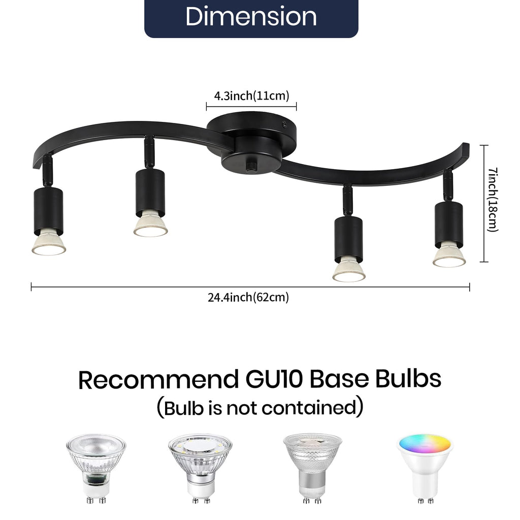 4 Light Track Lighting Fixtures,Kitchen Lighting Fixtures Ceiling with Rotatable Light Head,Black Ceiling Spotlight