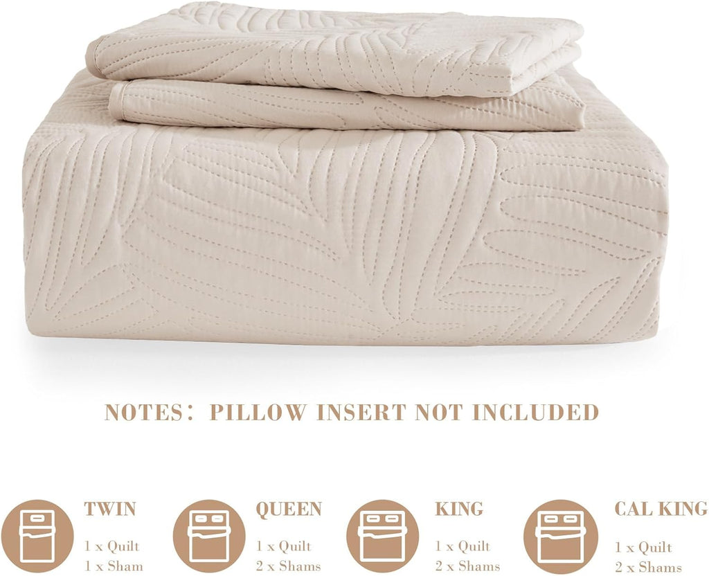 Quilt Bedding Set, Lightweight Brich Beige Quilts for All Seasons, Soft Microfiber Bedspreads