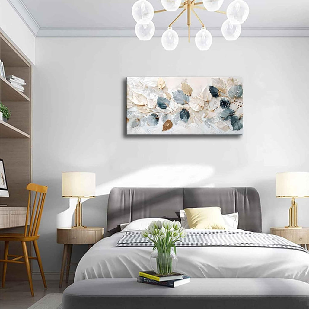 Large Living Eucalyptus Leaf Canvas Wall Art Teal White Botanical Abstract Decor painting Pictures Modern Nordic