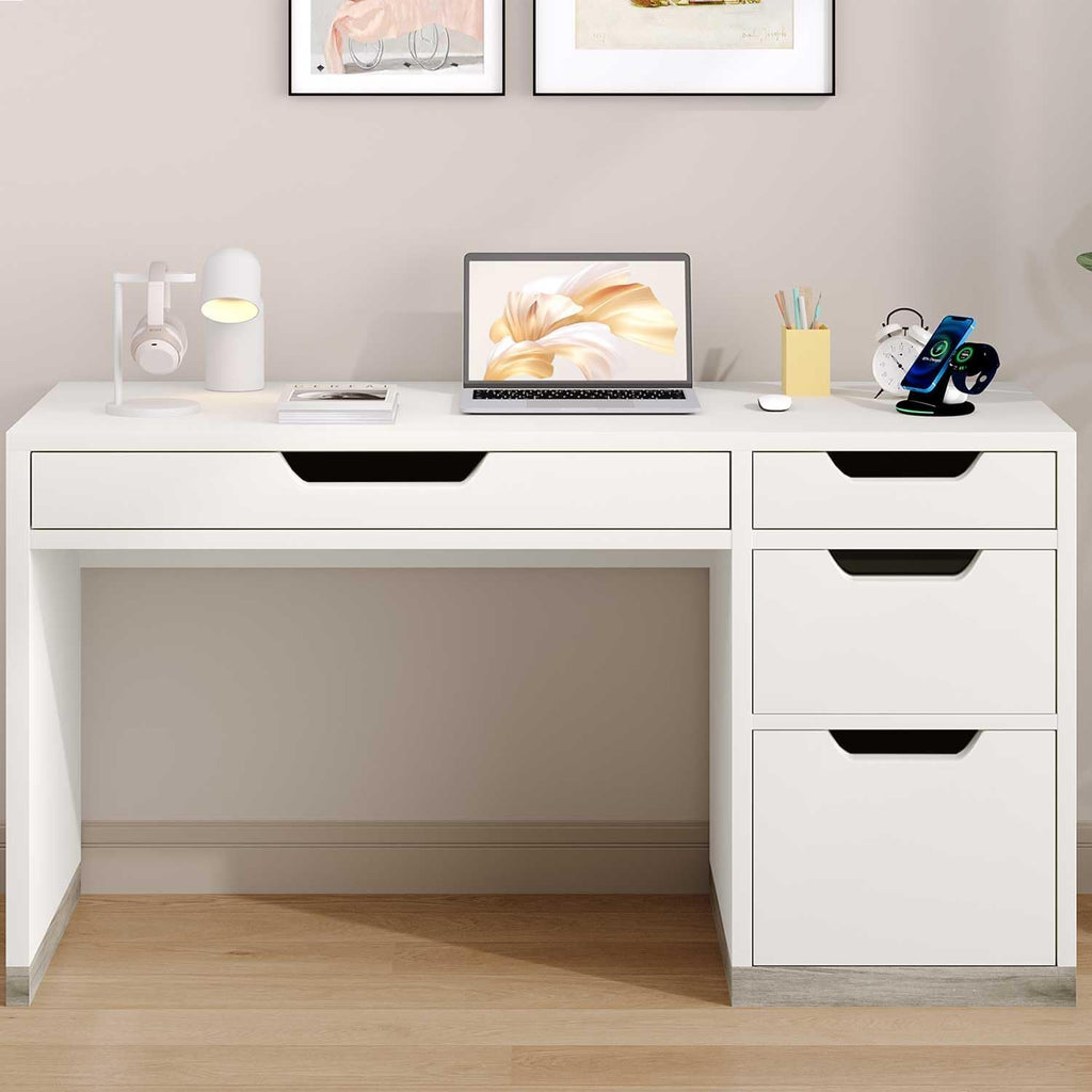 52 Inch White Desk with 4 Drawers, Computer Desk with Storage for Small Spaces with Storage File Cabinet