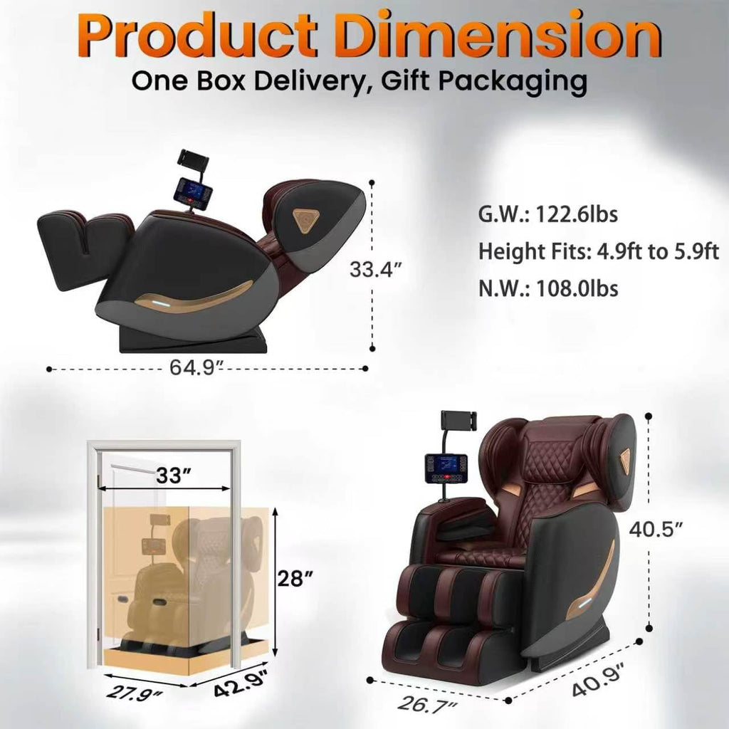 Full Body Zero Gravity Massage Chair with 10 Rollers, Airbags, Heating, Foot Massage, Bluetooth Speakers, Touch