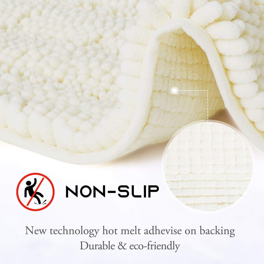 Super Thick Soft Striped Shaggy Chenille Bath Mats, Machine Washable Indoor Outdoor Durable Chenille Doormat, Dry