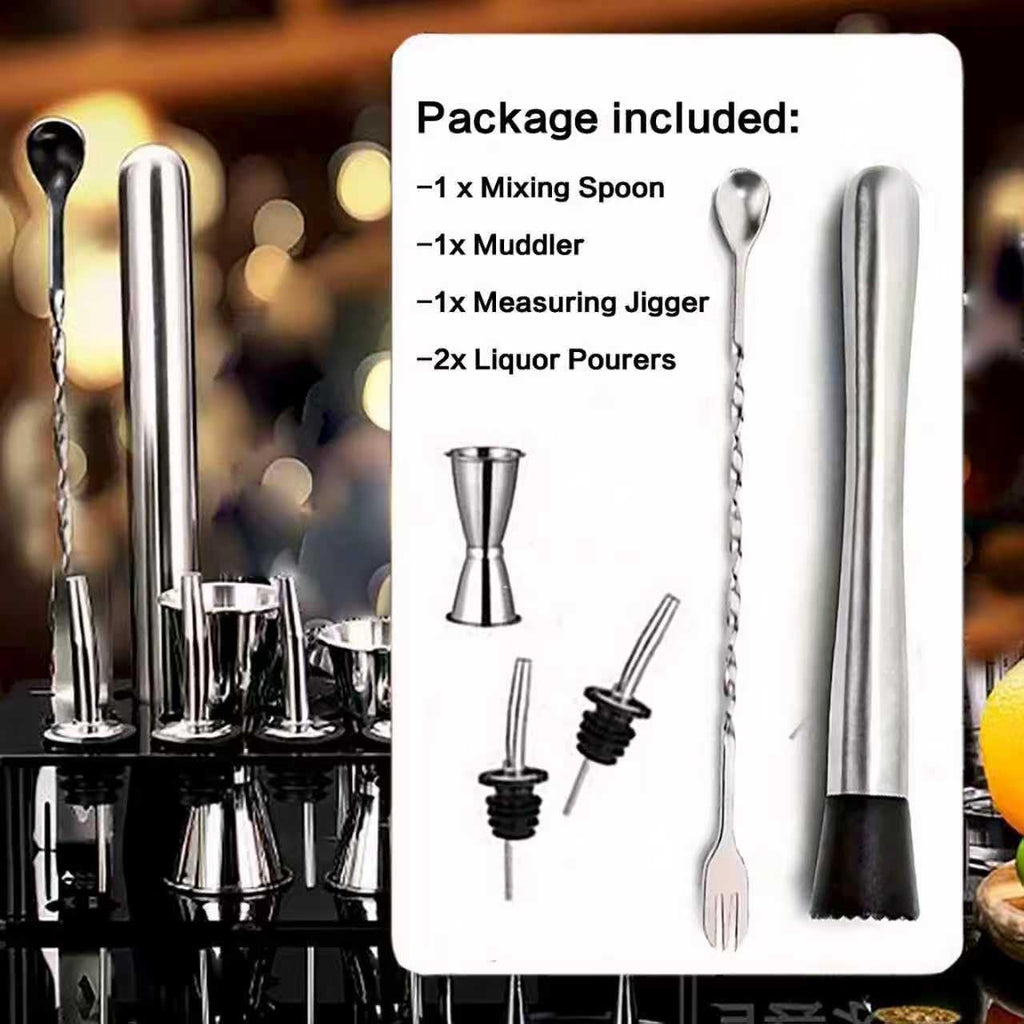 Cocktail Shaker Set Bartender Kit,Professional Bar Set, Jigger,Mixer Spoon, Muddler, Liquor Pourers Ideal Bar - Set of 5
