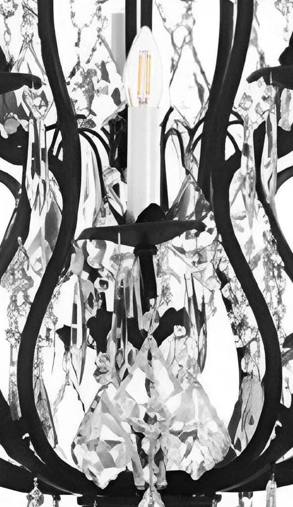 Black Wrought Iron & Crystal Chandelier Modern Farmhouse Chandelier for Dining Room Chandelier Light,Dining Room Light Fixture - 6 Lights 20" x 19"