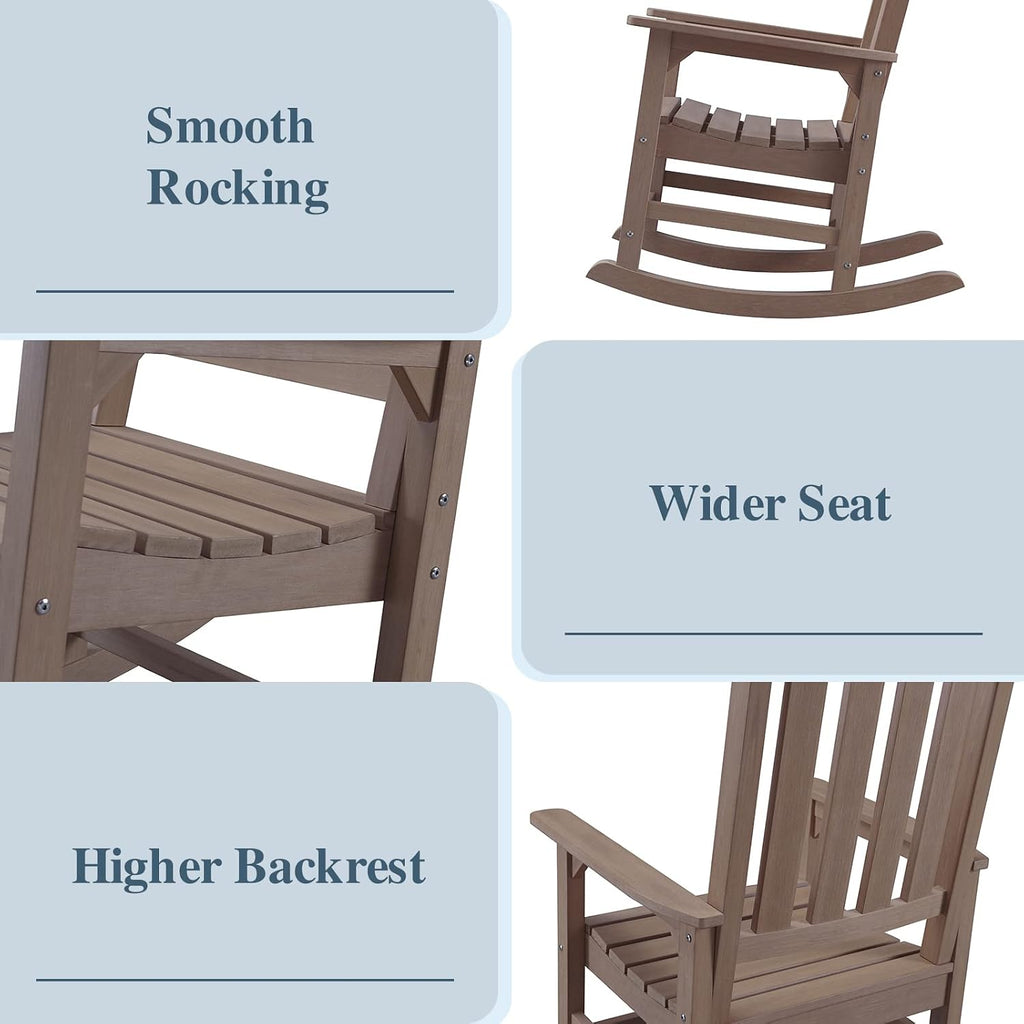 Outdoor Rocking Chairs Set of 2, Oversized Porch Rocker (Brown) | Weather Resistant Rocking Chairs with High Back