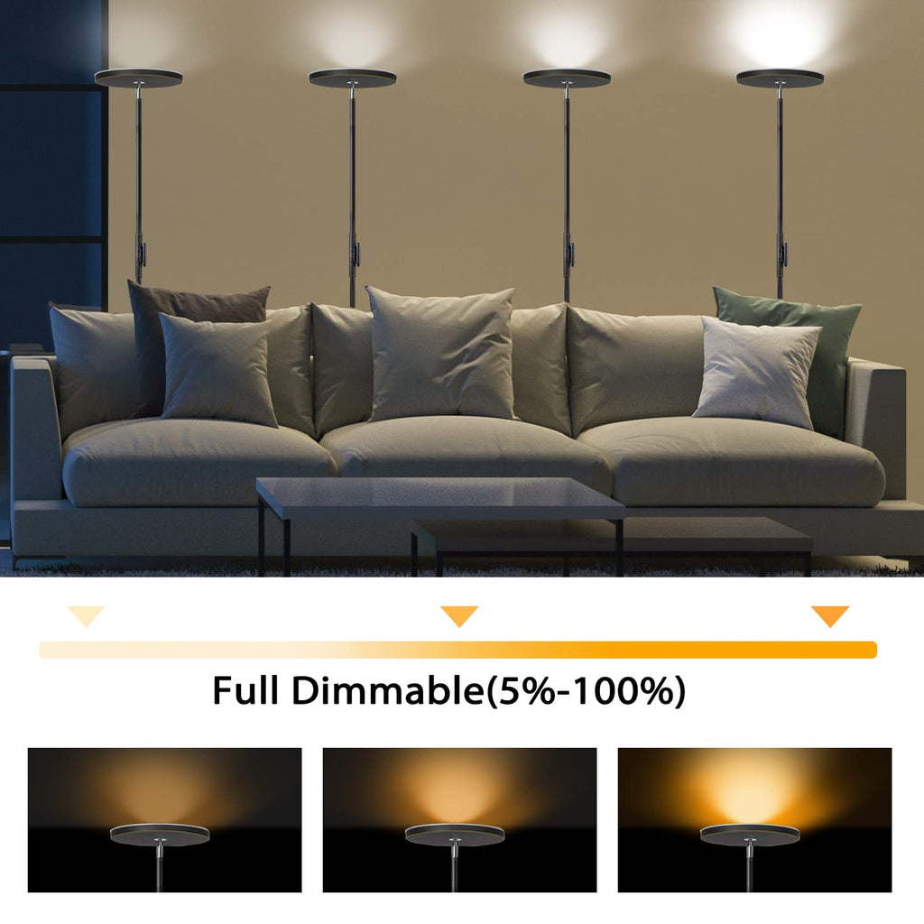 LED Torchiere Floor Lamp with Remote, Stepless Dimmable, Black Gold