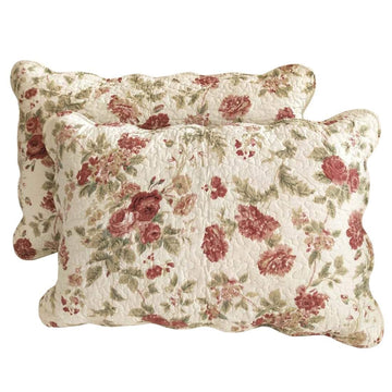 Boho Floral Patchwork Pillow Shams Pack of 2 Farmhouse 100% Cotton Quilted Soft Decorative Pillow Cases Set