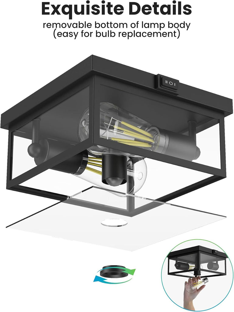 Outdoor Ceiling Light with Motion Sensor 12'', Flush Mount Porch Light, Exterior Light Fixture with Clear Glass