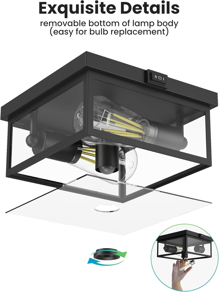 Outdoor Ceiling Light with Motion Sensor, Flush Mount Porch Light, Exterior Light Fixture with Clear Glass
