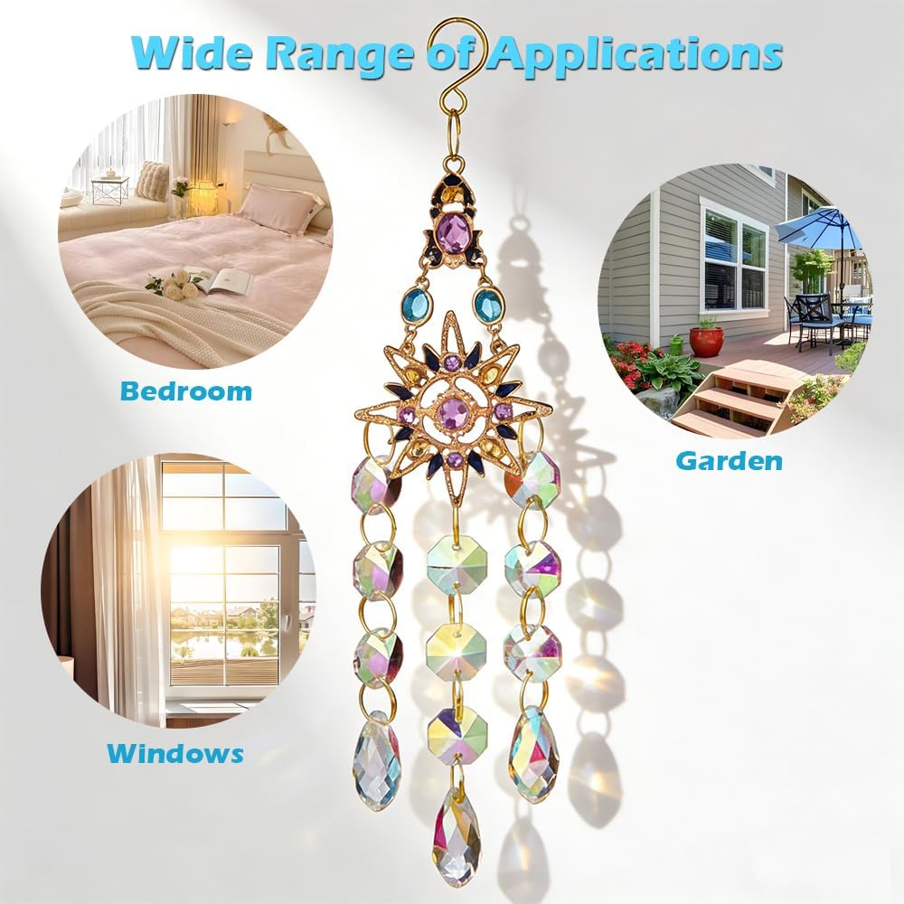 Crystal Suncatcher, Sun Catcher Crystals for Window Hanging, Crystal Wind Chimes Outdoor Indoor Decoration