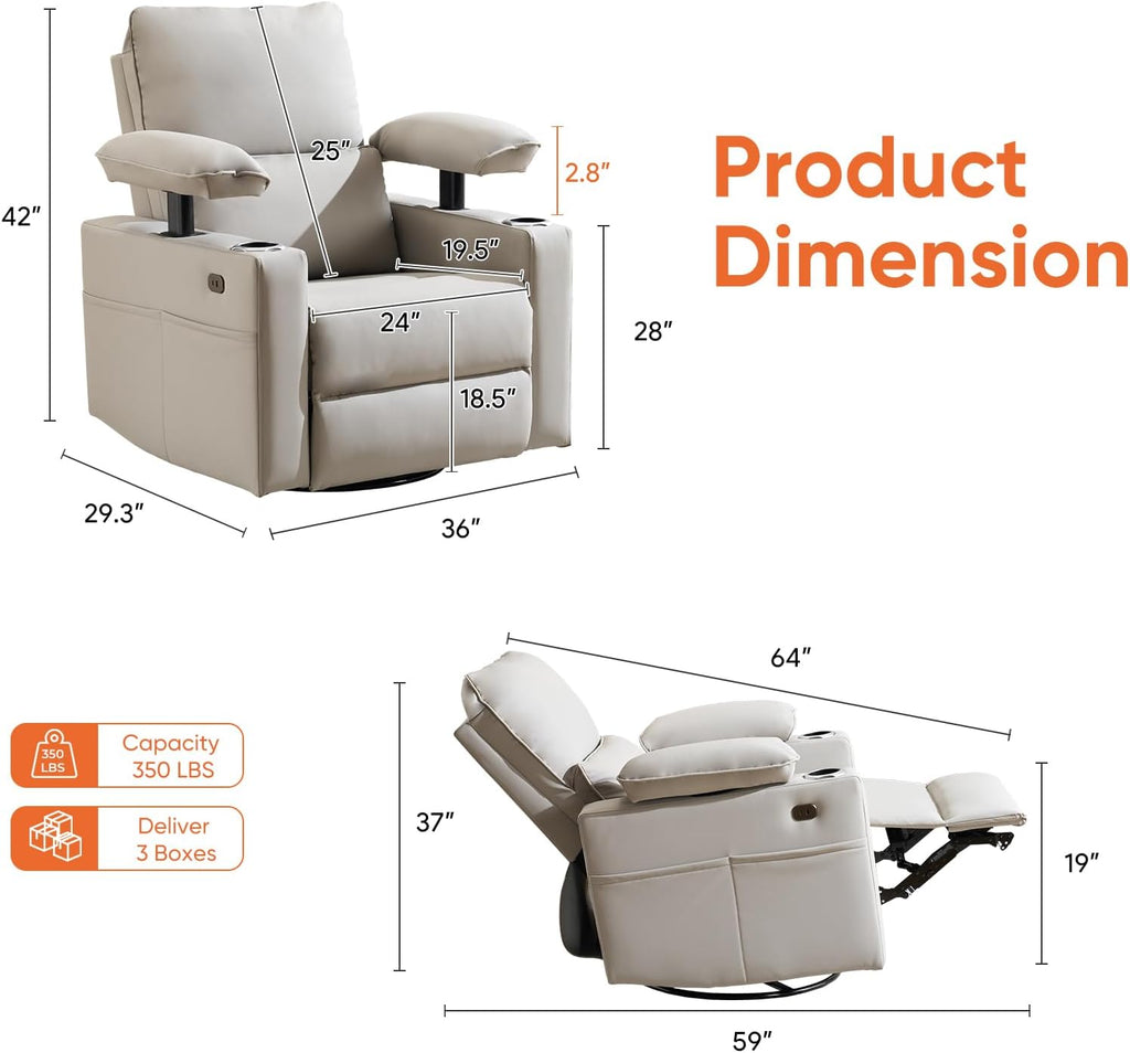 270° Swivel Rocker Recliner with Adjustable Armrests,Oversized Power Nursery Recliner with Heating and