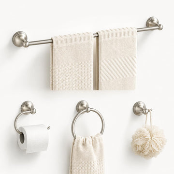 4-Piece Towel Bar Set, 24 Inch Towel Racks Wall Mounted in Brushed Nickel, SUS304 Stainless Steel Complete Bathroom