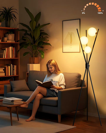 60IN Dimmable Black Tripod Floor Lamp, Mid Century Standing Lamps with 3 Globe Soft Warm White Eye C