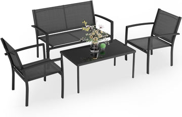 4 Pieces Patio Furniture Set, Outdoor Conversation Sets for Patio, Lawn, Garden