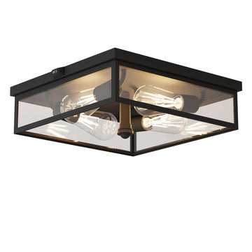 Caftersmark Outdoor Ceiling Light with Motion Sensor 14in, Flush Mount Porch Ceiling Light, lear Glass with Dusk to