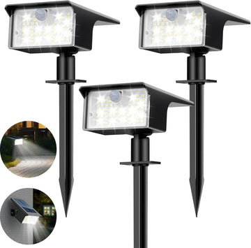3 Pack 62 LED Solar Spot Lights Outdoor Motion Sensor with 3 Modes | 2-in-1, Auto ON/OFF, Solar Powered, Waterproof