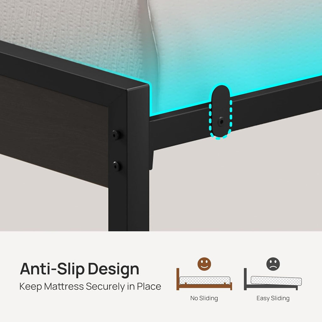 Bed Frame King with USB Charging Station, LED Bed Frame with Wood Storage Headboard