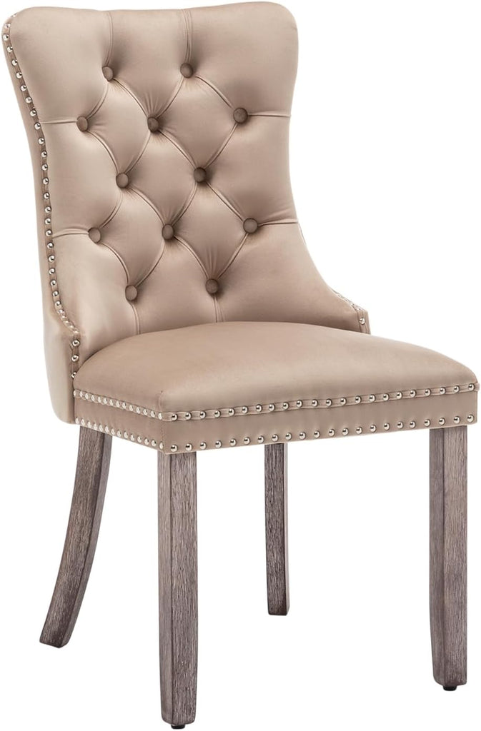 Velvet Dining Chairs Set of 6, Upholstered Dining Room Chairs with Nailhead Ring Pull Trim, Button Tufted Wing Back