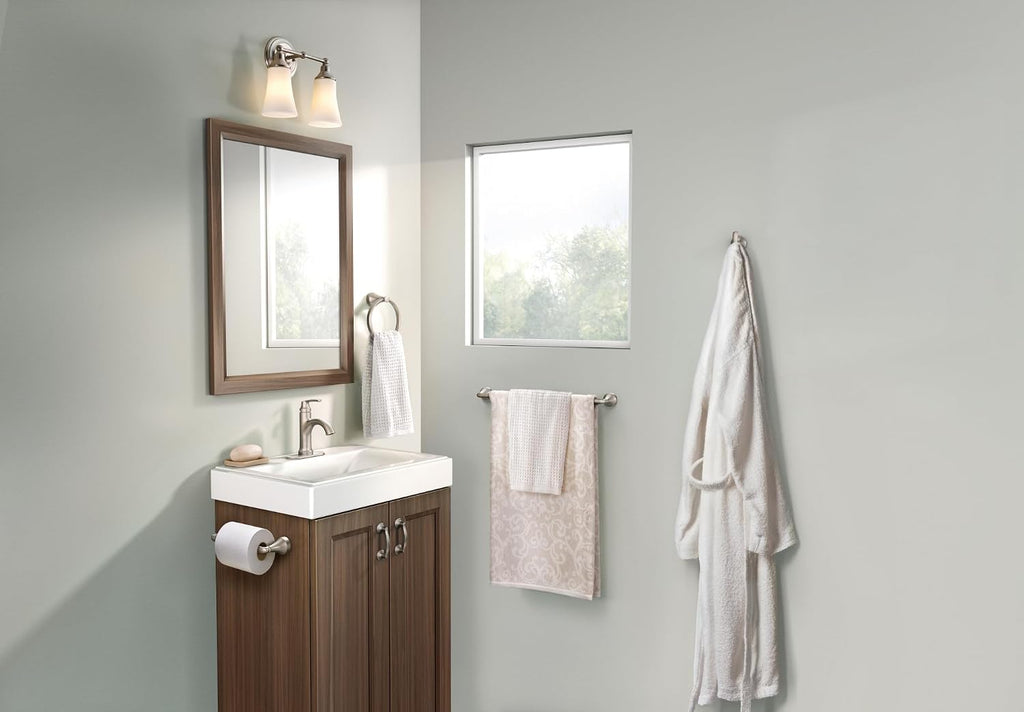 Y1394BN Wellton 4-Piece Bathroom Accessory Set, Brushed Nickel, Includes 18" Towel Bar, Towel Ring, Robe Hook, and
