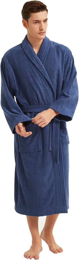 Bathrobe Mens,Pure Cotton Robe for Men,Thick Terry Cloth Bathrobe,Luxury Long Combed Men's Cotton Robe