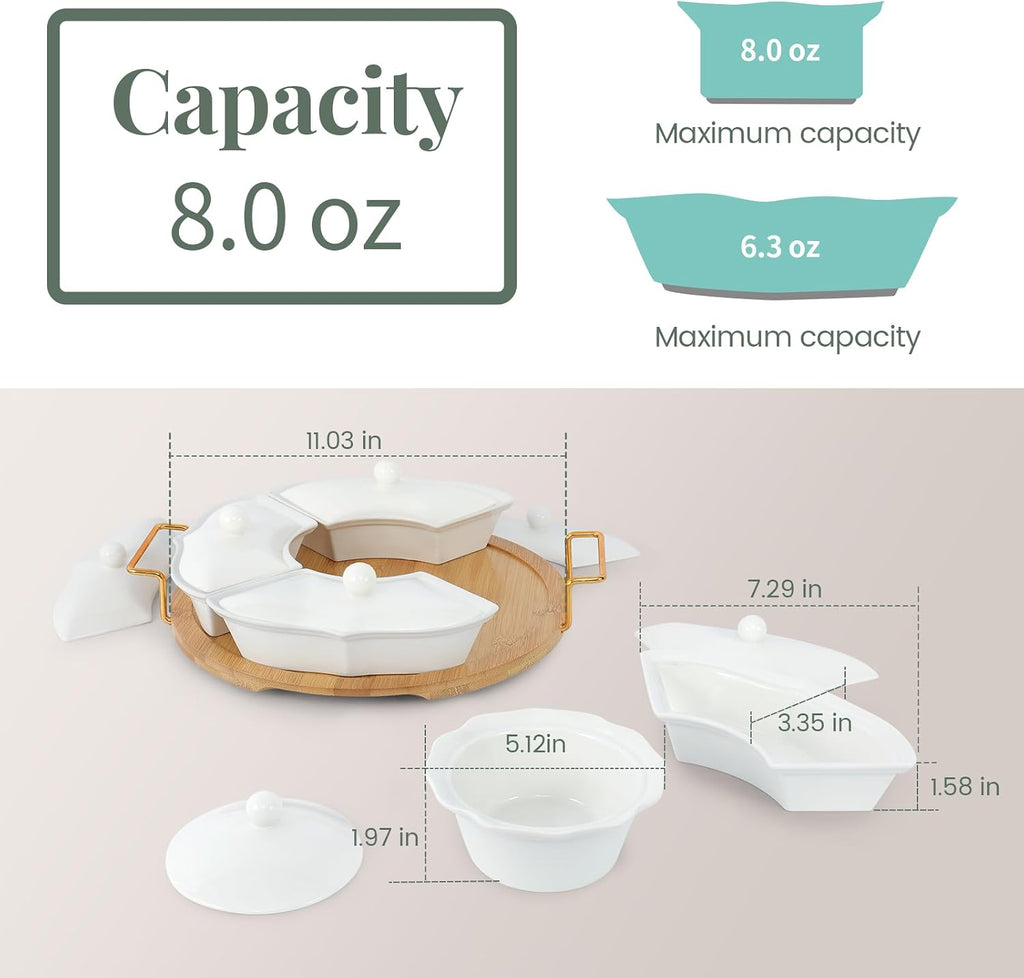 Party Serving Trays and Platters, Ceramic Lazy Susan Serving Tray with Divided Sections Appetizer Rotating Serving