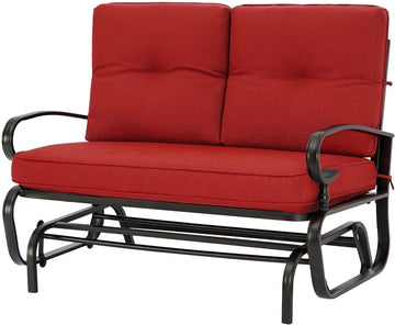 Outdoor Glider Rocking Bench 2 Person Patio Loveseat Steel Frame Furniture Set with Removable Cushion , Garden, Yard