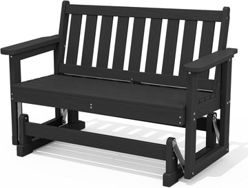 2 Person Patio Glider Bench, HDPE All Weather Swinging Bench, Black
