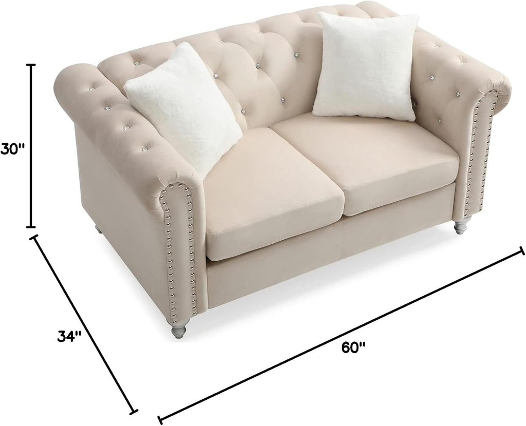 Loveseat Sofa, Modern Tufted Design, Micro Suede Velvet, Nailhead Accent, Comfortable Seating, 60 Inch