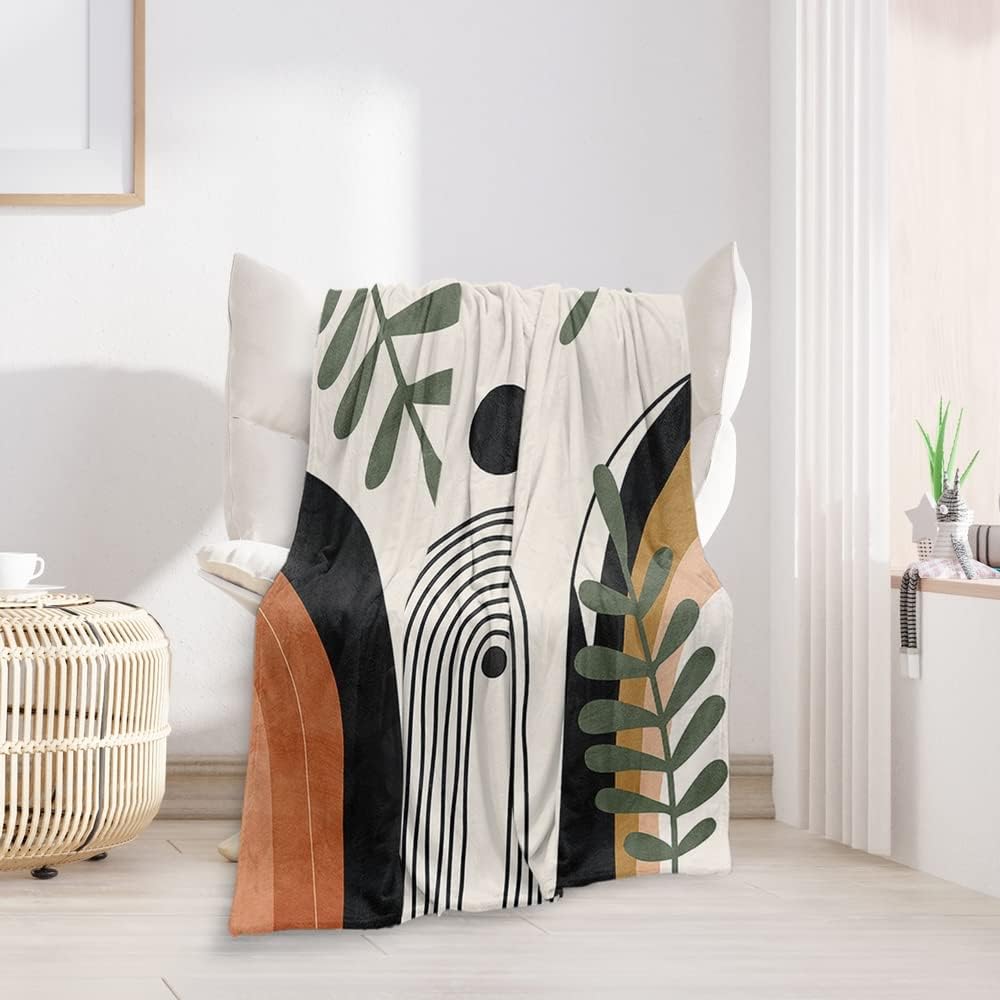 Abstract Modern Throw Blanket Boho Minimalist Mid Century Sun Aesthetic Soft Warm Bed Bedding Women Blankets