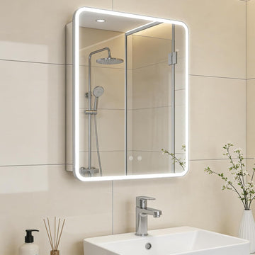 22 x 28 LED Bathroom Medicine Cabinet, Rounded Corner Aluminum Frame Lighted Mirror Cabinet with 3-Color Dimmable